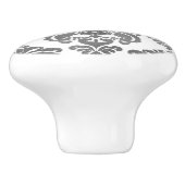 Silver & White Damask Elegant Bedroom Dresser Keramische Knop (Zijkant)