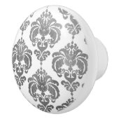 Silver & White Damask Elegant Bedroom Dresser Keramische Knop (Rechts)