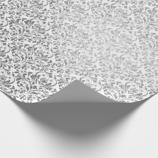 Silver White Damask Grey Net Delicate Diamond Cadeaupapier (Hoek)