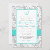 Silver White damask turquoise bruiloft nodigt uit Kaart (Voorkant)