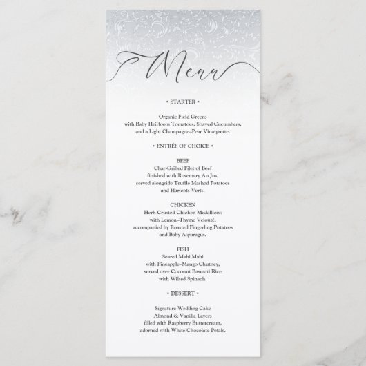 Silver White Damask Wedding Menu Kaart (Voorkant)