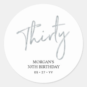 Silver & White Dertig 30-jarige verjaardag Favor H Ronde Sticker