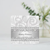 Silver White Diamonds Pearl Elegant Birthday Party Kaart (Staand voorkant)