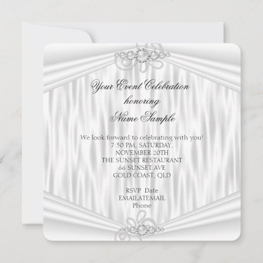 Silver White Diamonds Pearl Elegant Birthday Party Kaart (Achterkant)