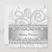 Silver White Diamonds Pearl Elegant Birthday Party Kaart (Voorkant)