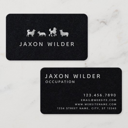 Silver White Dog Silhouette Cloud Minimal Visitekaartje (Voorkant / Achterkant)