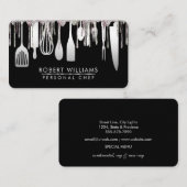 Silver White Drip Chef Kitchen Tools Glitter Faux Visitekaartje (Voorkant / Achterkant)