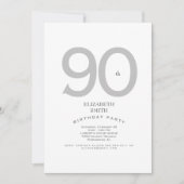 Silver & White Elegant 90th Birthday Party Kaart (Voorkant)
