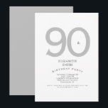 Silver & White Elegant 90th Birthday Party Kaart<br><div class="desc">Zilveren & Wit Eenvoudig 90e verjaardag Uitnodiging van de Partij van de Dag.</div>