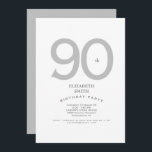Silver & White Elegant 90th Birthday Party Kaart<br><div class="desc">Zilveren & Wit Eenvoudig 90e verjaardag Uitnodiging van de Partij van de Dag.</div>