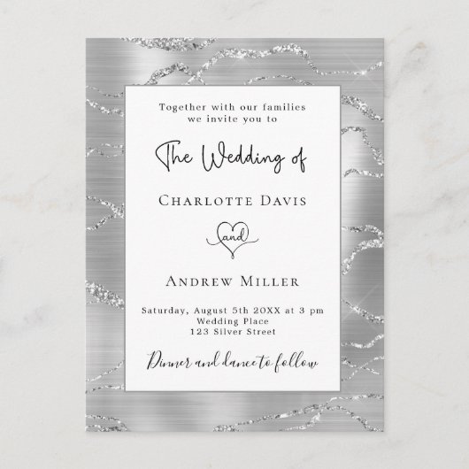 Silver White elegant bruiloft Uitnodiging Briefkaart (Voorkant)