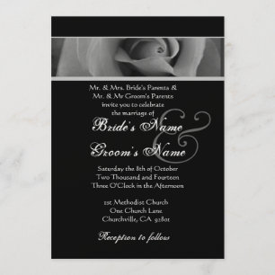Silver White en Black Roos Wedding Kaart