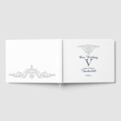 Silver White en Navy Damask Wedding Guest Book Gastenboek (Volledig)