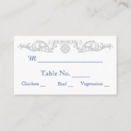 Silver White en Navy Damask Wedding Place Cards Plaatskaartje