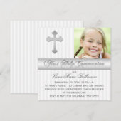 Silver White First Heilige Commune Foto Uitnodigin Kaart (Voorkant / Achterkant)