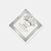 Silver White Floral 25th Wedding Jubileum Servet (Hoek)