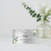 Silver White floral bruiloft website RSVP QR code Informatiekaartje (Staand voorkant)