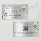 Silver White floral bruiloft website RSVP QR code Informatiekaartje (Voorkant / Achterkant)