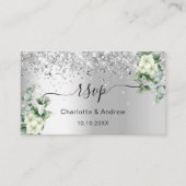 Silver White floral bruiloft website RSVP QR code Informatiekaartje (Voorkant)