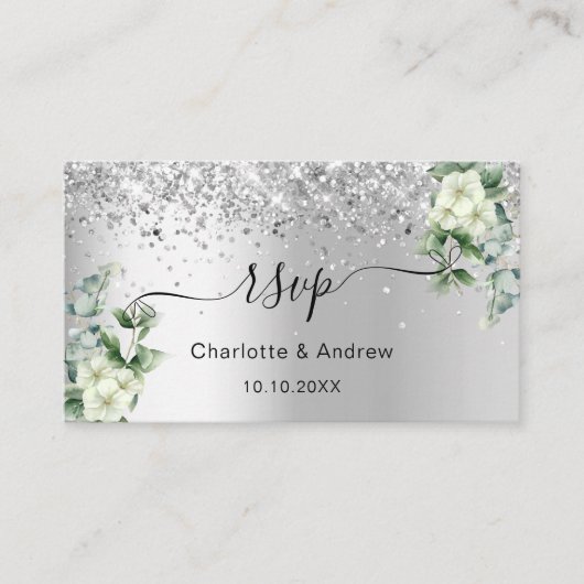 Silver White floral bruiloft website RSVP QR code Informatiekaartje (Voorkant)