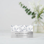 Silver White Floral Business name website Visitekaartje (Staand voorkant)