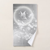 Silver White Floral Butterfly Fantasy Bad Handdoek (Handdoek)