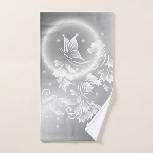 Silver White Floral Butterfly Fantasy Bad Handdoek (Handdoek)