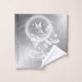 Silver White Floral Butterfly Fantasy Bad Handdoek (Wasdoekje)
