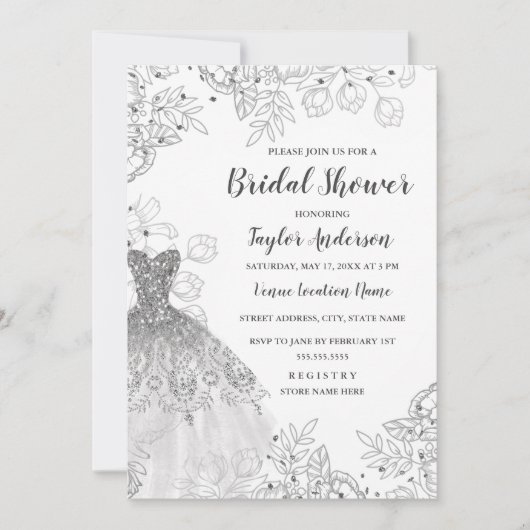 Silver White  Floral Dress Vrijgezellenfeest Kaart (Voorkant)