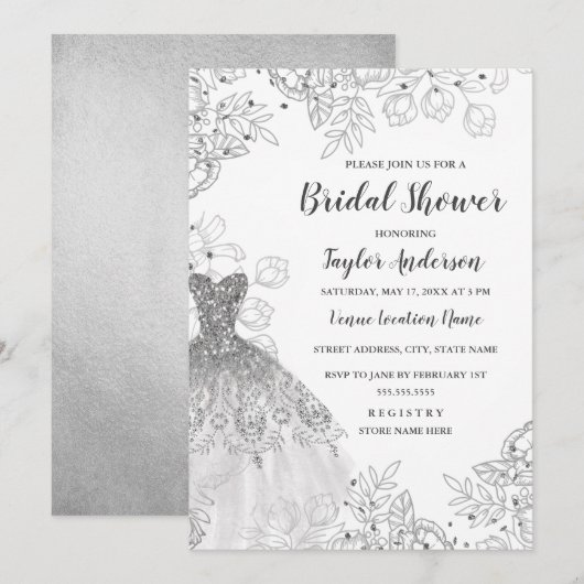 Silver White  Floral Dress Vrijgezellenfeest Kaart (Voorkant / Achterkant)