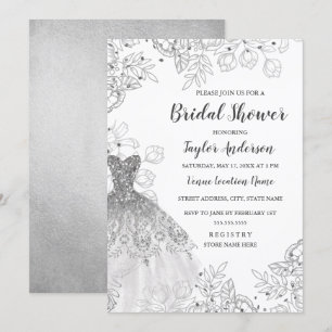 Silver White Floral Dress Vrijgezellenfeest Kaart