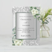 Silver White floral eucalyptus elegant bruiloft Kaart (Staand voorkant)