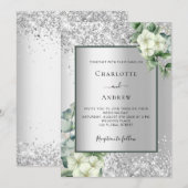 Silver White floral eucalyptus elegant bruiloft Kaart (Voorkant / Achterkant)