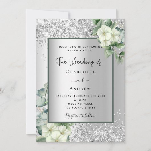 Silver White floral eucalyptus elegant bruiloft Kaart (Voorkant)