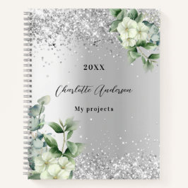 Silver White floral eucalyptus elegant Notitieboek