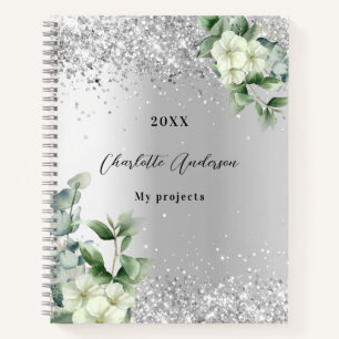 Silver White floral eucalyptus elegant Notitieboek
