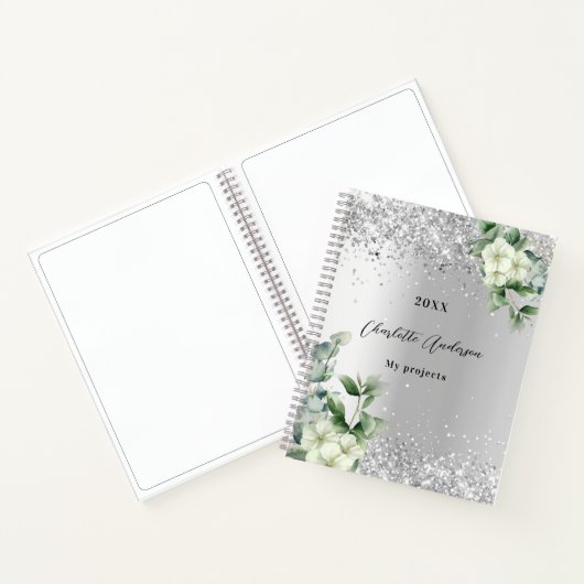 Silver White floral eucalyptus elegant Notitieboek (Binnen)