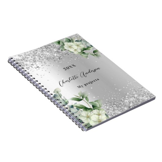 Silver White floral eucalyptus elegant Notitieboek (Rechterzijde)