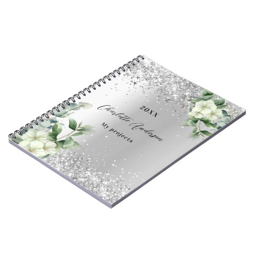 Silver White floral eucalyptus elegant Notitieboek (Linkerzijde)