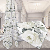 Silver White Floral Greenery Wedding Stropdas