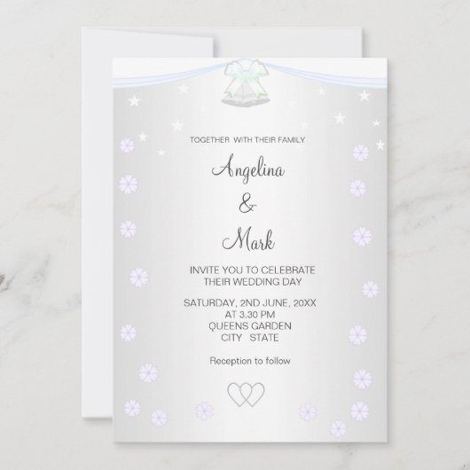 Silver & White Floral Wedding Kaart (Voorkant)
