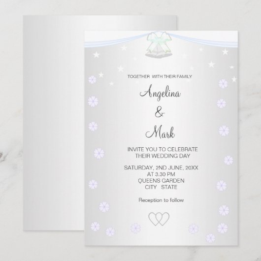 Silver & White Floral Wedding Kaart (Voorkant / Achterkant)