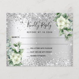 Silver White florals eucalyptus bruiloft RSVP-kaar