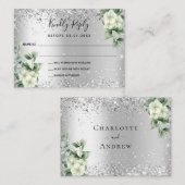 Silver White florals eucalyptus bruiloft RSVP Notitiekaartje (Voorkant / Achterkant)