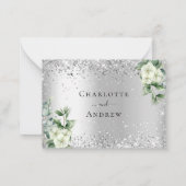Silver White florals eucalyptus bruiloft RSVP Notitiekaartje (Achterkant)