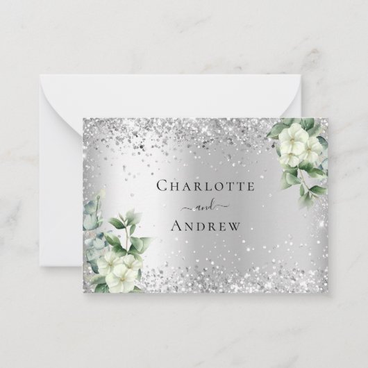 Silver White florals eucalyptus bruiloft RSVP Notitiekaartje (Achterkant)