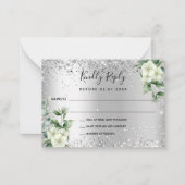 Silver White florals eucalyptus bruiloft RSVP Notitiekaartje (Voorkant)