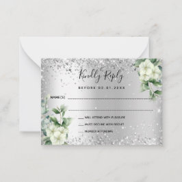 Silver White florals eucalyptus bruiloft RSVP Notitiekaartje
