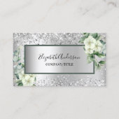 Silver White florals eucalyptus greenery QR code Visitekaartje (Voorkant)