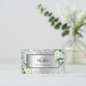 Silver White florals eucalyptus monogram QR-code Visitekaartje (Staand voorkant)